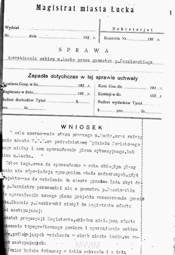 KKE 5956-1.jpg - (kopia) Dok. Plan sytuacyjny (scan czarno-biały), Łuck, V 1923 r.